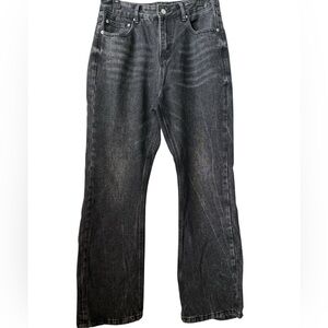 11KN Men’s Black Distressed Wide Leg Denim Jeans Size XL Unisex